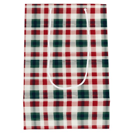 Moderne geruite kerst | Happy Merry Joyful Medium Cadeauzakje (Achterkant)