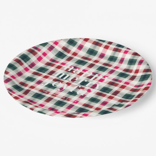 Moderne geruite kerst | Happy Merry Joyful Papieren Bordje (Gekanteld)