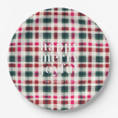 Moderne geruite kerst | Happy Merry Joyful Papieren Bordje (Voorkant)