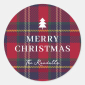 Moderne geruite kerstboom  ronde sticker (Voorkant)