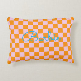 Moderne geruite kussenhoes Roze Oranje Blauw NAAM  Accent Kussen