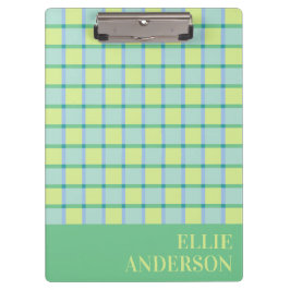 Moderne Geruite Pastel Blauw Groen Lime Naam Klembord