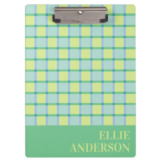 Moderne Geruite Pastel Blauw Groen Lime Naam Klembord