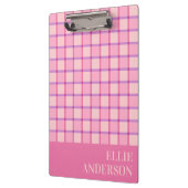 Moderne Geruite Pastel Roze Paarse Naam Klembord (Links)