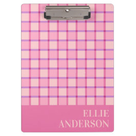 Moderne Geruite Pastel Roze Paarse Naam Klembord