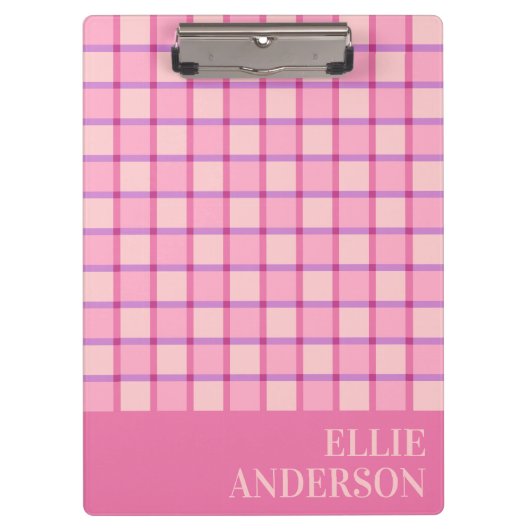 Moderne Geruite Pastel Roze Paarse Naam Klembord (Voorkant)