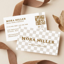 Moderne Geruite Patroon Retro Invloed QR-code Visitekaartje
