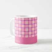 Moderne geruite roze paarse gepersonaliseerde koffiemok (Voorkant links)