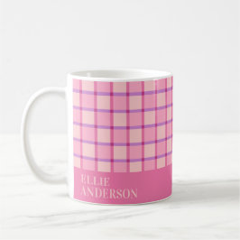 Moderne Geruite Roze Paarse Persoonlijke Koffiemok
