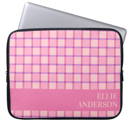 Moderne Geruite Roze Paarse Persoonlijke Laptop Sleeve