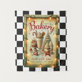 Moderne geruite rustieke kerstbakkerij wandkleed