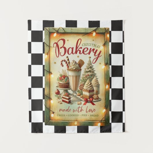 Moderne geruite rustieke kerstbakkerij wandkleed (Voorkant)