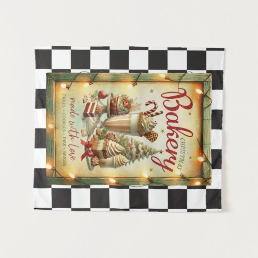 Moderne geruite rustieke kerstbakkerij wandkleed (Voorkant (horizontaal))