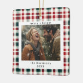 Moderne geruite rustieke Monogram Foto Kerstmis Keramisch Ornament (Links)