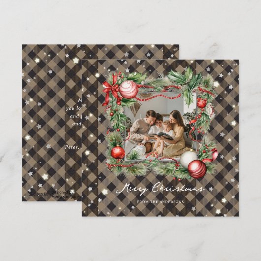 Moderne geruite sterrenfoto Merry Christmas Kaart (Voorkant / Achterkant)