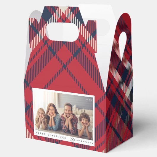 Moderne geruite vrolijke kerst aangepaste familie  bedankdoosjes (Geopend)