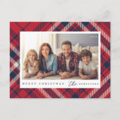 Moderne geruite vrolijke kerst aangepaste familie  briefkaart (Voorkant)