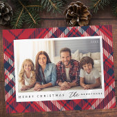 Moderne geruite vrolijke kerst aangepaste familie  briefkaart