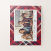 Moderne geruite vrolijke kerst aangepaste familie legpuzzel (Verticaal)