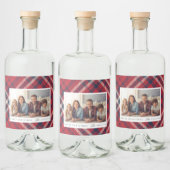 Moderne geruite vrolijke kerst aangepaste familie  likeurfles etiket (Flessen)