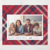 Moderne geruite vrolijke kerst aangepaste familie  likeurfles etiket (Enkel label)