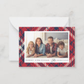 Moderne geruite vrolijke kerst aangepaste familie notitiekaartje (Voorkant)