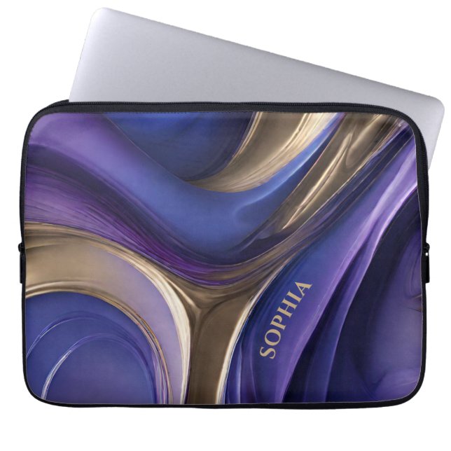 Moderne geschenken voor Her-Blue, Paarse en Gold- Laptop Sleeve (Voorkant)