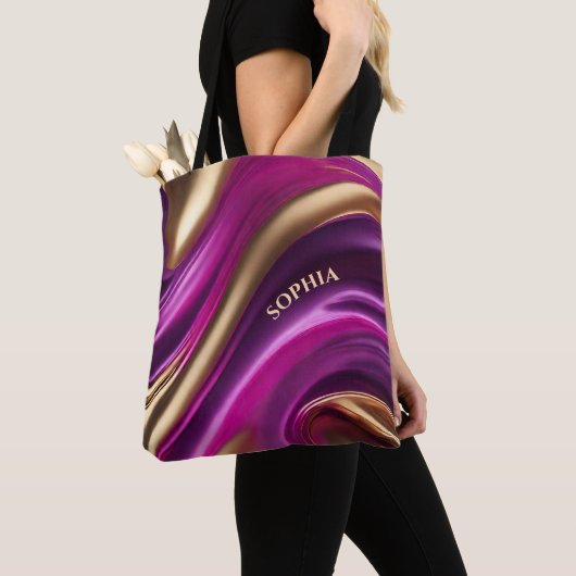 Moderne geschenken voor Her-Fuchsia Paarse en Gold Tote Bag (Dichtbij)