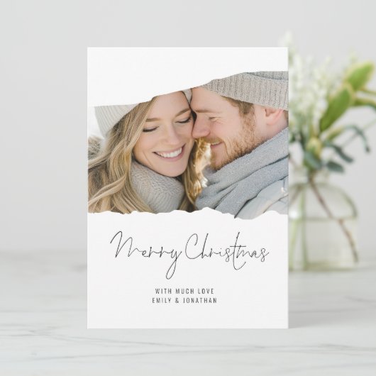 Moderne gescheurde foto 2026 Kalender Vrolijk Kers Feestdagenkaart (Staand voorkant)