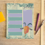 Moderne geschilderde geitenillustratie Weekplanner Notitieblok<br><div class="desc">Blijf georganiseerd met deze wekelijkse planner pad. Het bevat mijn kunstzinnige waterverf geschilderde stijlillustratie van een geitenkop. Deze schattige en kleurrijke geit heeft hoorns en een baard en is tinten van sinaasappel,  blauw,  blauwgroen en paarse. Hij is geplaatst tegen een coördinerende verf spatten achtergrond.</div>