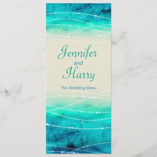 Moderne geschilderde glans zeeën trouwmenu menu (Voorkant)