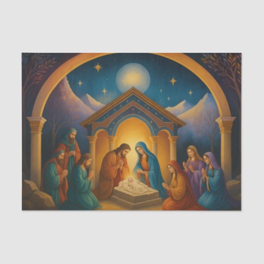 Moderne geschilderde kerststal tissuepapier (Voorkant)