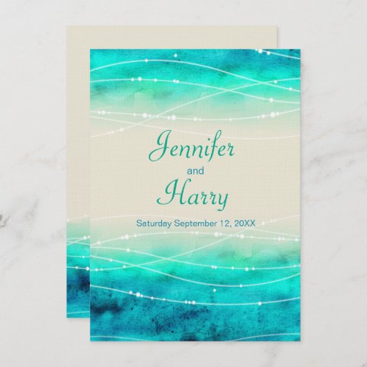 Moderne geschilderde sprankelende zeeen bruiloft u kaart (Voorkant / Achterkant)