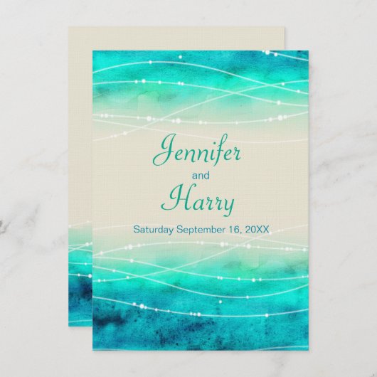 Moderne geschilderde sprankelende zeeen bruiloft u kaart (Voorkant / Achterkant)