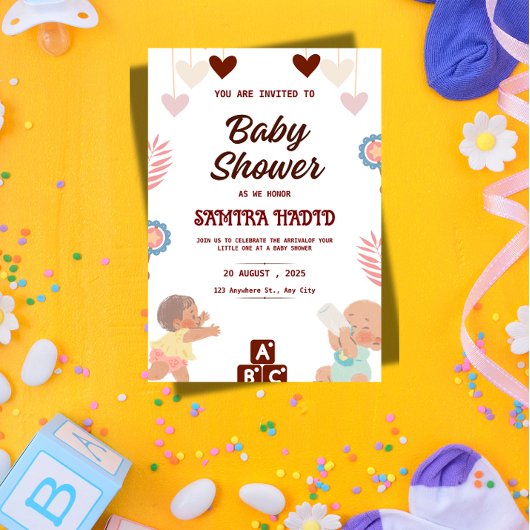 Moderne geslachtsneutrale babyshower uitnodiging