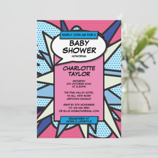 Moderne Geslachtsneutrale Roze Blauwe Baby Shower Kaart (Staand voorkant)