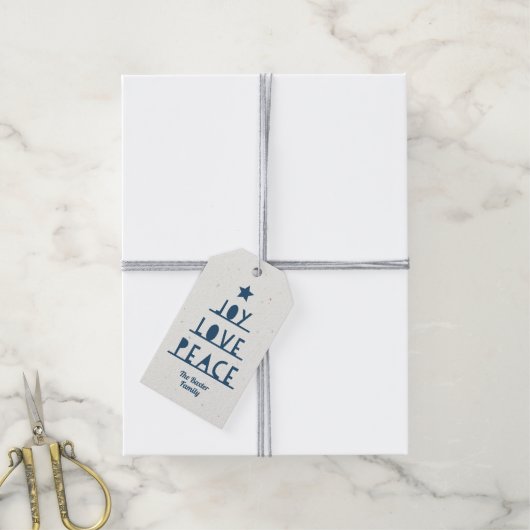 Moderne Gesneden Leiste Blau Kerstcadeautag Cadeaulabel (Met Touw)