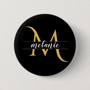 Moderne Gespleten Monogram Goud Zwart Aangepaste N Ronde Button 5,7 Cm