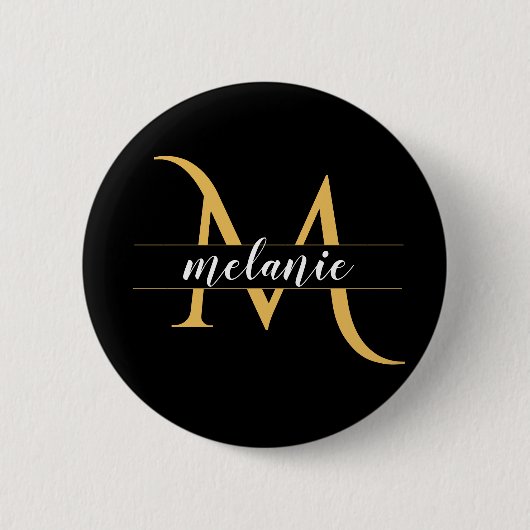 Moderne Gespleten Monogram Goud Zwart Aangepaste N Ronde Button 5,7 Cm (Voorkant)