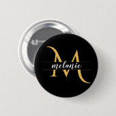 Moderne Gespleten Monogram Goud Zwart Aangepaste N Ronde Button 5,7 Cm (Voorkant /achterkant)