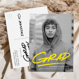 Moderne Gestippelde Gele Foto Afstudeerfeestje Uitnodiging Briefkaart