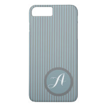 Moderne, gestreept blauwe monogram telefoontas
