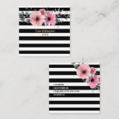 Moderne gestreepte bloemen professioneel vierkant vierkante visitekaartje (Voorkant / Achterkant)