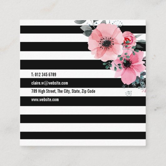 Moderne gestreepte bloemen professioneel vierkant vierkante visitekaartje (Achterkant)