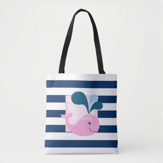 Moderne gestreepte, cartoon walvis -Persoonlijk Tote Bag (Voorkant)