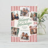 Moderne gestreepte fotocollage warme kleuren geluk feestdagenkaart (Staand voorkant)