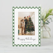 Moderne gestreepte frame kerst familie foto kaarte feestdagenkaart (Staand voorkant)