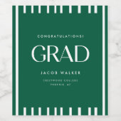 Moderne gestreepte groene afstudeerfeest felicitat wijn etiket (Enkel label)