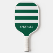 Moderne gestreepte groene witte monogram picklebal pickleball paddle (Voorkant)