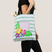 Moderne gestreepte, Hawaï Hibiscus -Persoonlijk Tote Bag (Dichtbij)